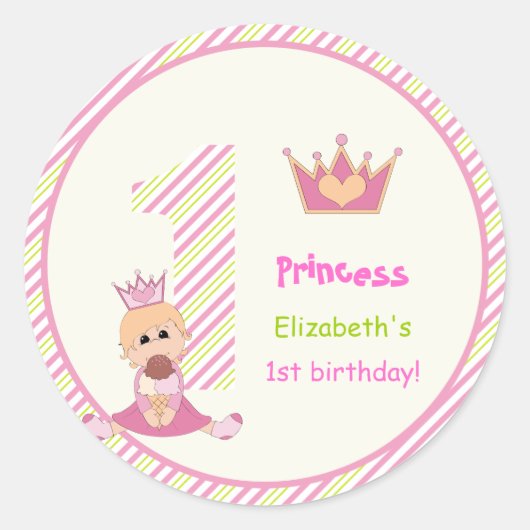 Sticker Rond Petite princesse et couronne filles 1er anniversai (Devant)