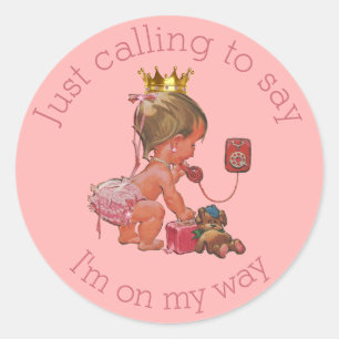 Sticker Rond Petite princesse sur le Baby shower rose du téléph