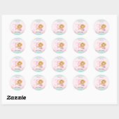 Sticker Rond Petite sirène blonde rose fille anniversaire (Feuille)