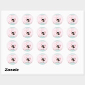 Sticker Rond Petite Sirène cheveux foncé rose Anniversaire (Feuille)