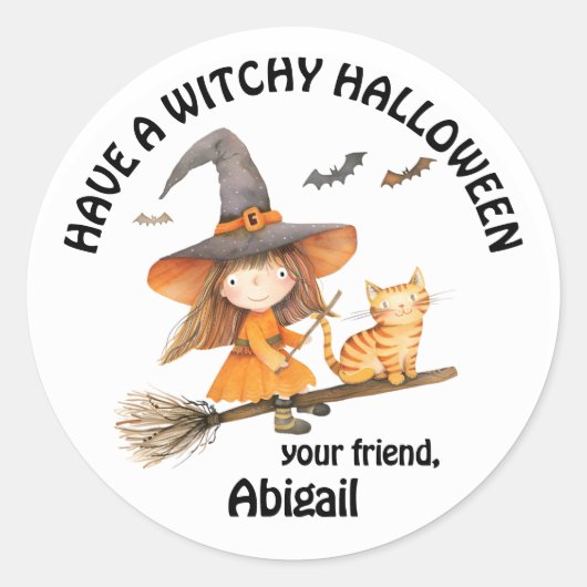 Sticker Rond Petite Sorcière Halloween Sorcière (Devant)
