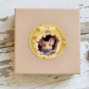 Sticker Rond Petite souris dans le Baby shower au fromage