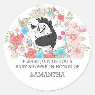 Sticker Rond Petite zèbre safari jungle animaux aquarelle fun