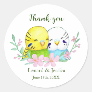 Sticker Rond Petites Budgies Couple Mariage personnalisé Favori