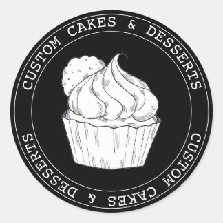 Sticker Rond Petites entreprises coutume cupcakes noirs moderne