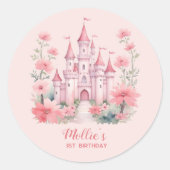 Sticker Rond Petites filles 1er anniversaire Pink Castle Prince (Devant)