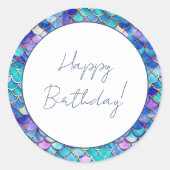 Sticker Rond Petites filles de la mignonne sirène fête d'annive (Devant)