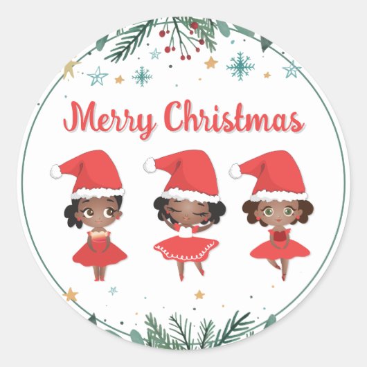 Sticker Rond Petites filles Noël Père Noël Ballerinas (Devant)