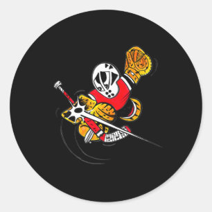Sticker Rond Petits arrêts Dessin animé Gardien de hockey Actio
