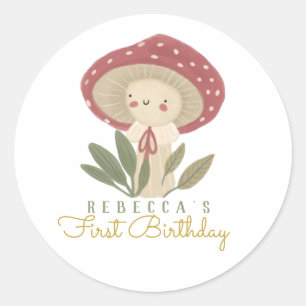 Sticker Rond Petits champignons Balises cadeaux d'anniversaire