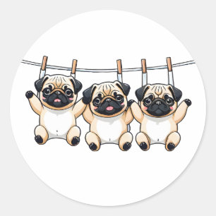 Sticker Rond Petits chiots carlins