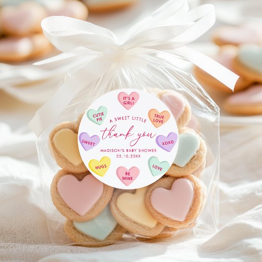 Sticker Rond Petits coeurs de bonbons Merci