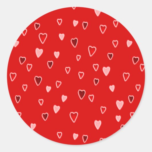 Sticker Rond Petits cœurs sur rouge (Devant)
