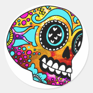 Sticker Rond Petits crânes de sucre funky par OneCuriousHuman