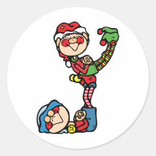 Sticker Rond petits elfes de noël