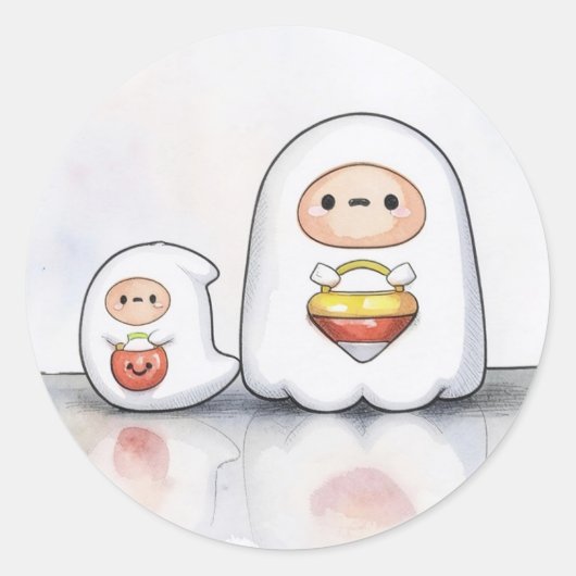 Sticker Rond Petits et petits fantômes Halloween (Devant)