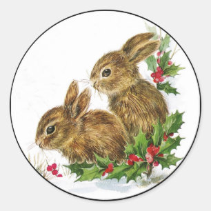 Sticker Rond Petits lapins Noël