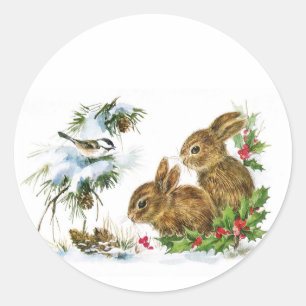Sticker Rond Petits lapins Noël