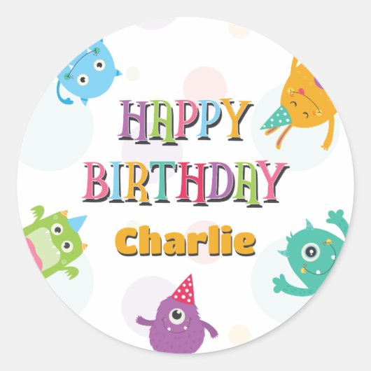 Sticker Rond Petits Monstres Joyeux Anniversaire, Quel Que Soit (Devant)