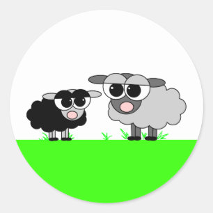 Sticker Rond Petits moutons noirs et grands moutons gris