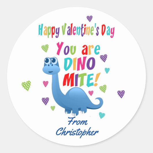 Sticker Rond Petits Valentines Jour Classe Dinosaure Cadeau (Devant)