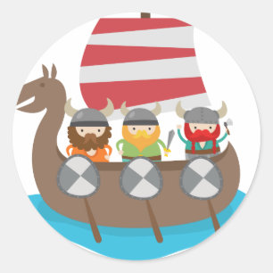 Sticker Rond Petits Vikings dans le bateau