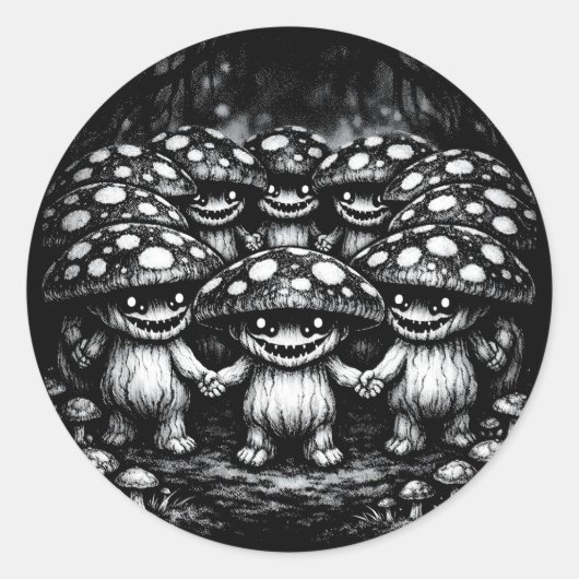 Sticker Rond Peuple Champignon • Créatures de la forêt par Bur (Devant)