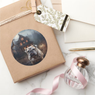 Sticker Rond Peur d'Halloween Bulldog