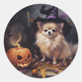 Sticker Rond Peur d'Halloween Citrouille de Poméranie (Devant)