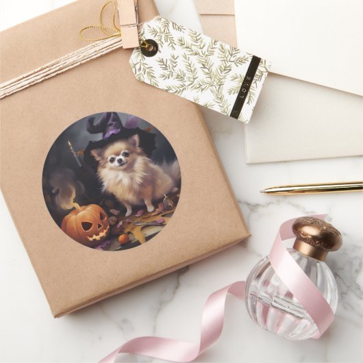 Sticker Rond Peur d'Halloween Citrouille de Poméranie (Cadeaux)