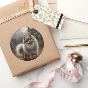 Sticker Rond Peur d'Halloween de Poméranie