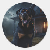 Sticker Rond Peur d'Halloween Rottweiler (Devant)