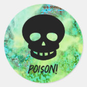 Sticker Rond Peur Vert POISON Crâne noir Halloween Favoriser (Devant)