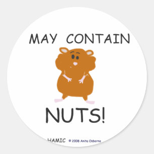 Sticker Rond Peut contenir des noix Hamster syrien