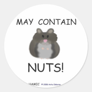Sticker Rond Peut contenir des noix Hiver Hamster blanc