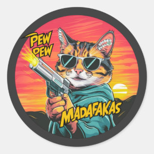 Sticker Rond Pew Pew Madafakas - style coucher de soleil et cha