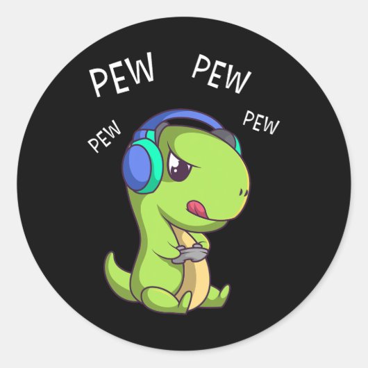 Sticker Rond Pew Pew Pew Cute T-rex Dinosaur jeu vidéo Jeu 1 (Devant)