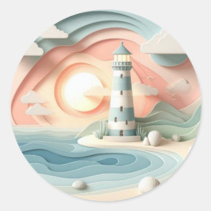Sticker Rond Phare au bord de la mer