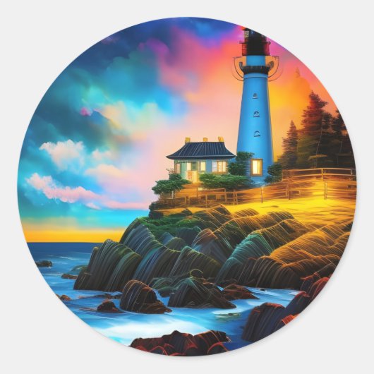 Sticker Rond Phare au coucher du soleil (Devant)