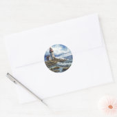 Sticker Rond Phare de Charme avec Vagues (Enveloppe)