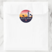Sticker Rond Phare de Myrtle Beach SC Retro Sunset Souvenirs (Sac)