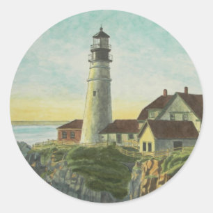 Sticker Rond Phare de Portland Head aquarelle