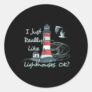Sticker Rond Phare Je aime vraiment les phares au bord de la me