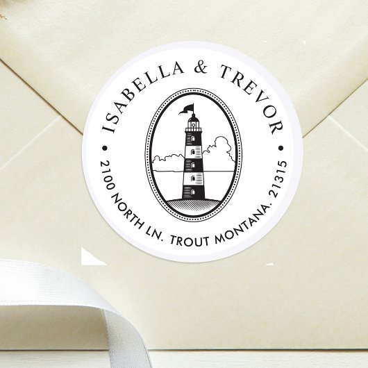 Sticker Rond Phare noir et blanc | Thème nautique