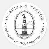 Sticker Rond Phare noir et blanc | Thème nautique (Devant)