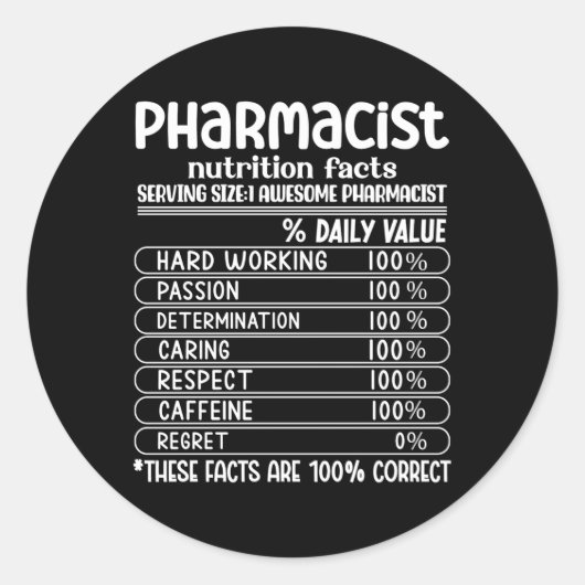 Sticker Rond Pharmaciste Technicien Nutrition Facts Pharmacie T (Devant)