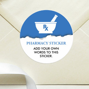 Sticker Rond Pharmacologie Mortier et pilon Customisé Bleu