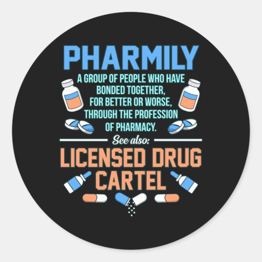 Sticker Rond Pharmily Pharmacy Technicien Pharmacy PharmD (Devant)