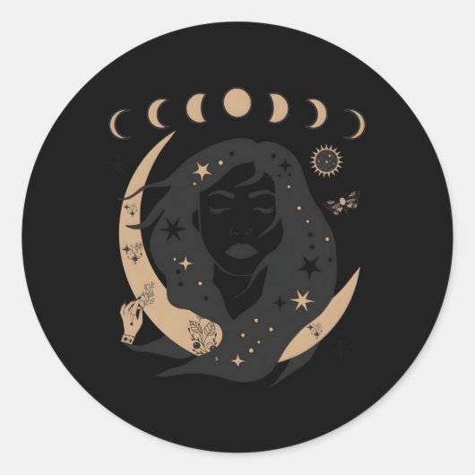 Sticker Rond Phases Célestiques De Lune Et Mystique Boho Wicca  (Devant)