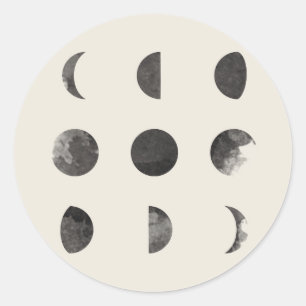 Sticker Rond Phases de l'aquarelle lunaire de la lune